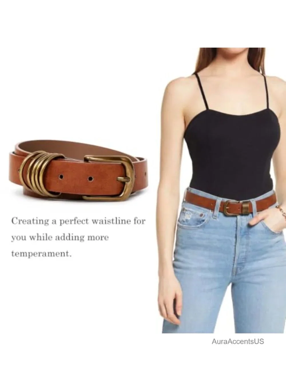 Women's Faux Leather Five Ring Snake Pattern Waist Belt with Retro Buckle